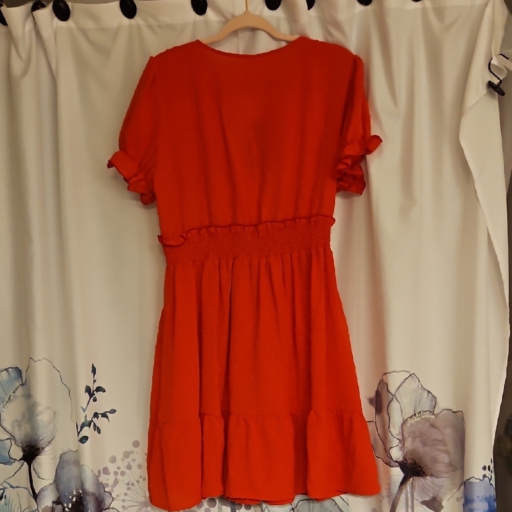 Chic Red Ruffle Sleeve Dress - Picture 8 of 8